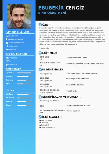 Sınıf Öğretmeni Cv Örnekleri cv indir